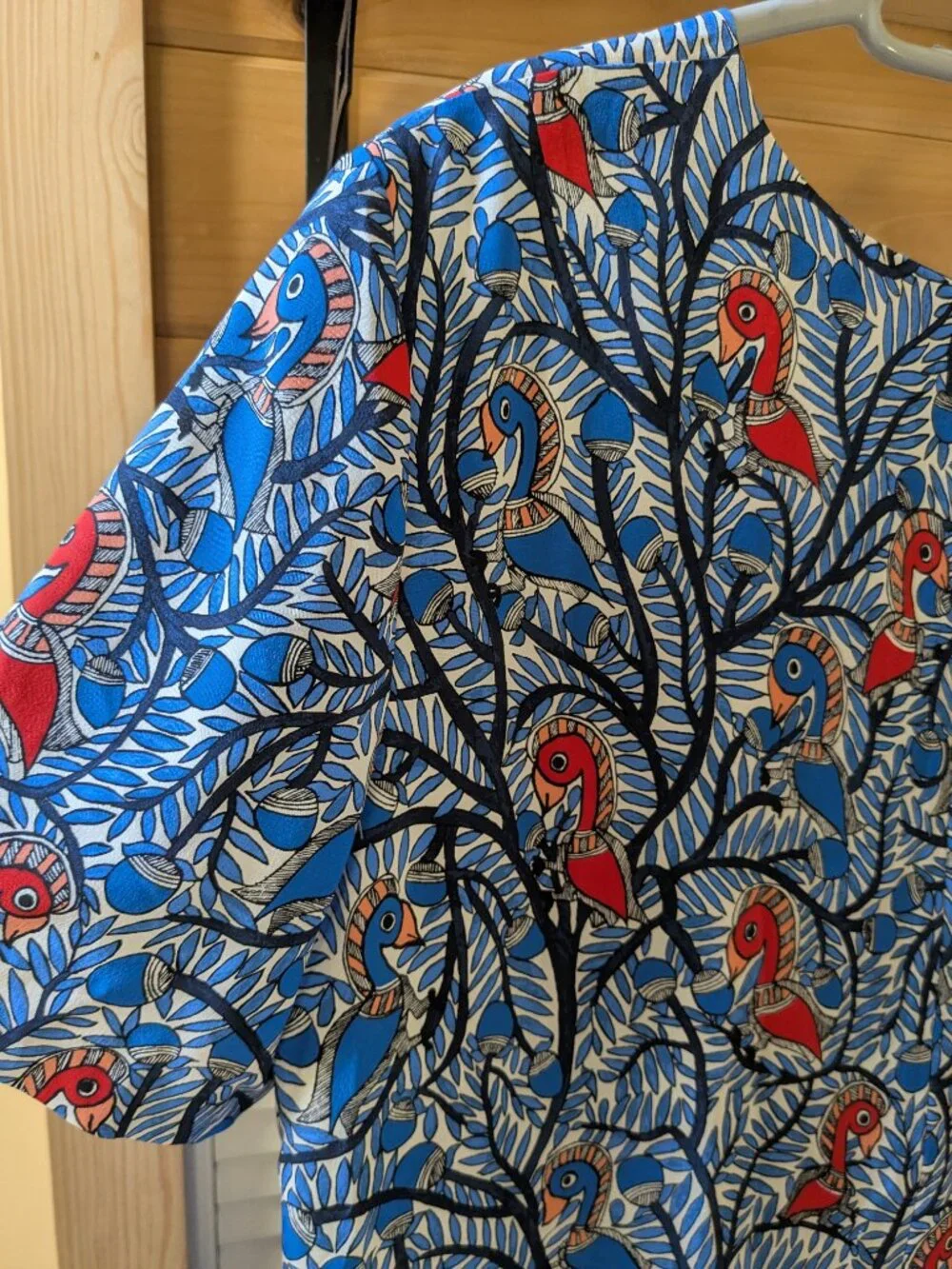 Tory Burch Mallory Something Wild Silk Dress 12 Blue Bird Frame Geo Shift Mini 1